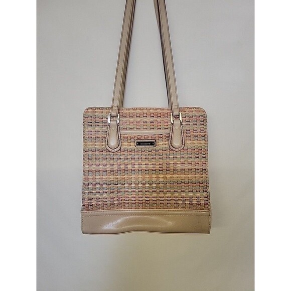 Liz Claiborne Multicolor Tweed/ Faux Pebbled Leather Handbag Purse Linen Blend - Picture 1 of 16